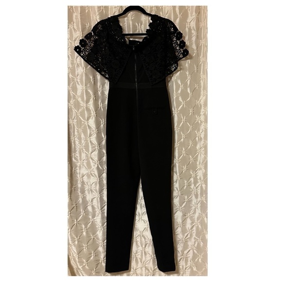 Self-Portrait Black Serena Guipure Lace Crepe Jumpsuit Crochet Pants Set - Picture 5 of 16